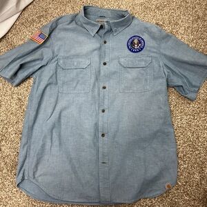 Carhartt Light Blue Short Sleeve Button-Down Shirt with Patch Accents